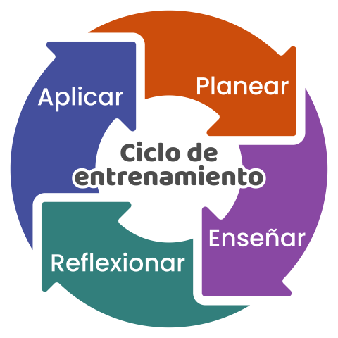 Un ciclo de tres pasos (pausa, paráfrasis, sondeo) utilizado cuando un entrenador y el participante se comunican entre sí.
